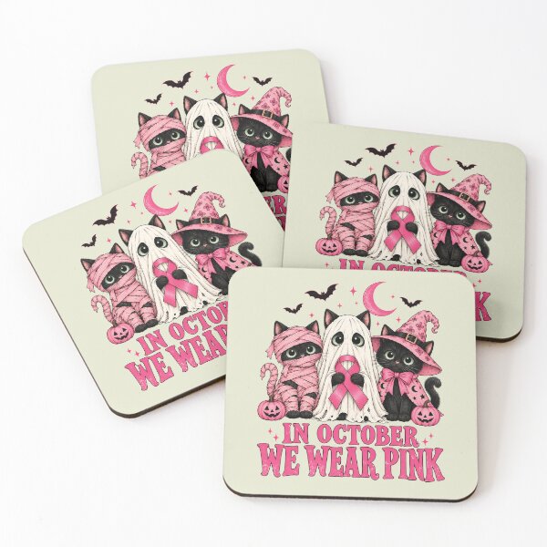 Item preview, In October We Wear Pink Cat Ghosts Breast Cancer Halloween designed and sold by Judestudio.