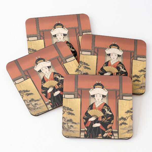 Item preview, Japanese Bride in Traditional Kimono with Folding Screen designed and sold by TokyoUkiyoHouse.