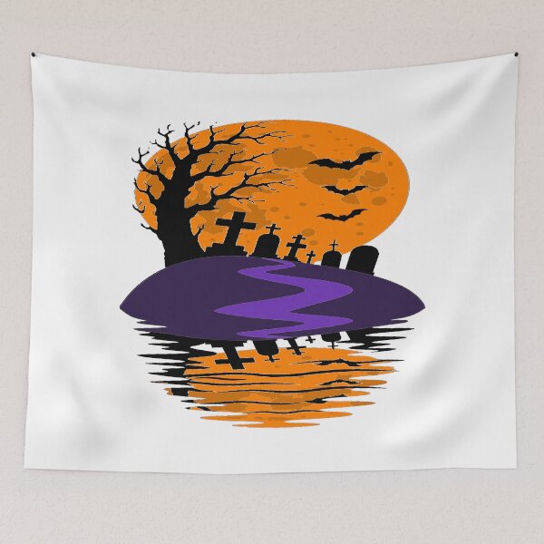 Item preview, Graveyard Moon Reflection Bats Halloween Night Art designed and sold by Custom Crest.