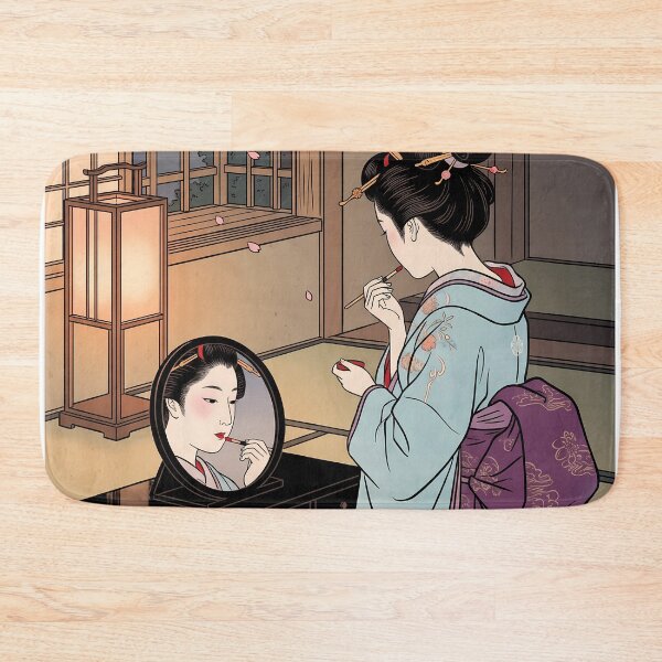 Item preview, Geisha Applying Makeup by Mirror Cherry Blossoms designed and sold by TokyoUkiyoHouse.