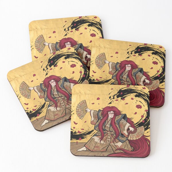 Item preview, Kabuki Red Lion Dance with Folding Fans designed and sold by TokyoUkiyoHouse.