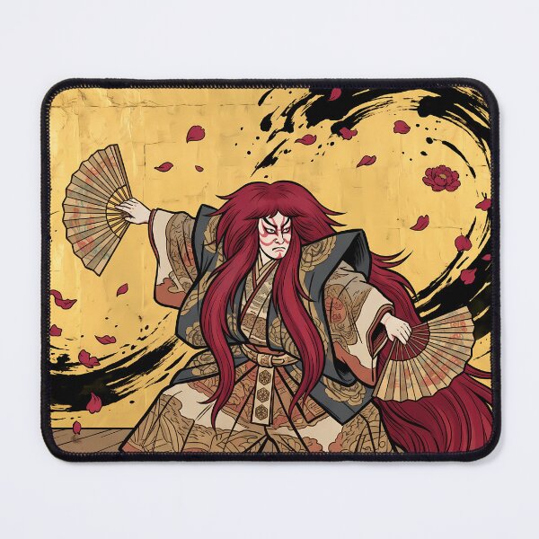 Item preview, Kabuki Red Lion Dance with Folding Fans designed and sold by TokyoUkiyoHouse.