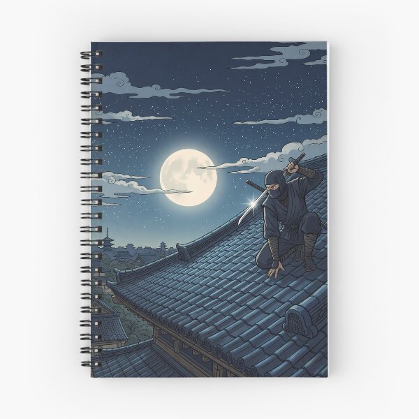Item preview, Ninja Assassin on Rooftop Under Full Moon designed and sold by TokyoUkiyoHouse.
