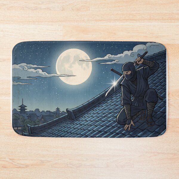 Item preview, Ninja Assassin on Rooftop Under Full Moon designed and sold by TokyoUkiyoHouse.