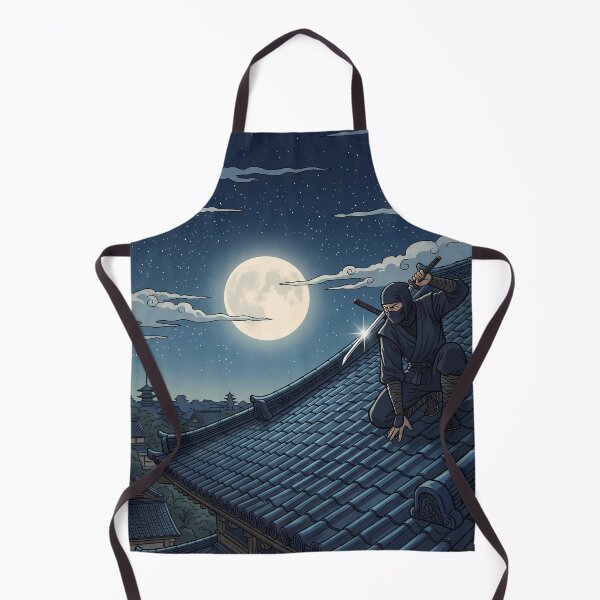 Item preview, Ninja Assassin on Rooftop Under Full Moon designed and sold by TokyoUkiyoHouse.