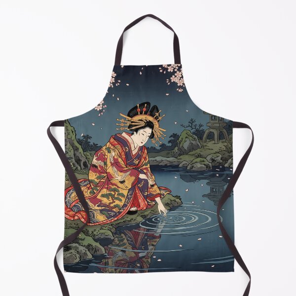 Item preview, Geisha Touching Water Reflection Cherry Blossoms Pond designed and sold by TokyoUkiyoHouse.