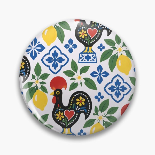 Item preview, Portuguese Rooster Barcelos Seamless Pattern | Galo de Barcelos Folk Art with Azulejo Tiles designed and sold by StickyGuys.