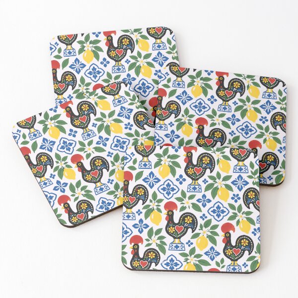 Item preview, Portuguese Rooster Barcelos Seamless Pattern | Galo de Barcelos Folk Art with Azulejo Tiles designed and sold by StickyGuys.