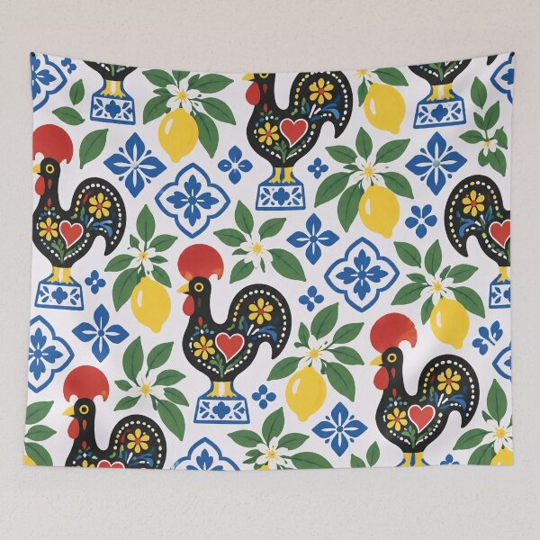 Item preview, Portuguese Rooster Barcelos Seamless Pattern | Galo de Barcelos Folk Art with Azulejo Tiles designed and sold by StickyGuys.