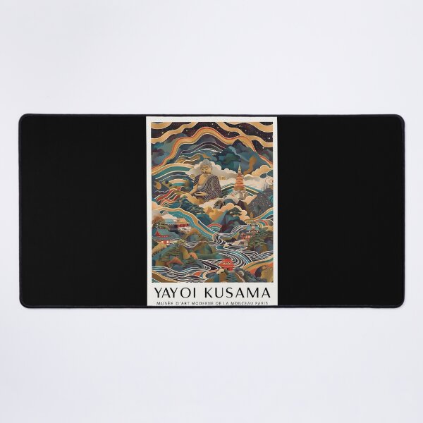 Item preview, Inspired by Yayoi Kusama Buddha Landscape Poster, Colorful Japanese Mountain Temple Art Print, Musee d'Art Moderne Wall Decor designed and sold by MorningJoco.