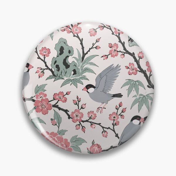 Item preview, Java Sparrow Chinoiserie Seamless Pattern | Pet Finch Birds on Cherry Blossom Branches designed and sold by StickyGuys.