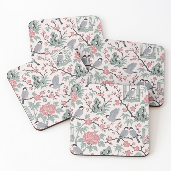 Item preview, Java Sparrow Chinoiserie Seamless Pattern | Pet Finch Birds on Cherry Blossom Branches designed and sold by StickyGuys.