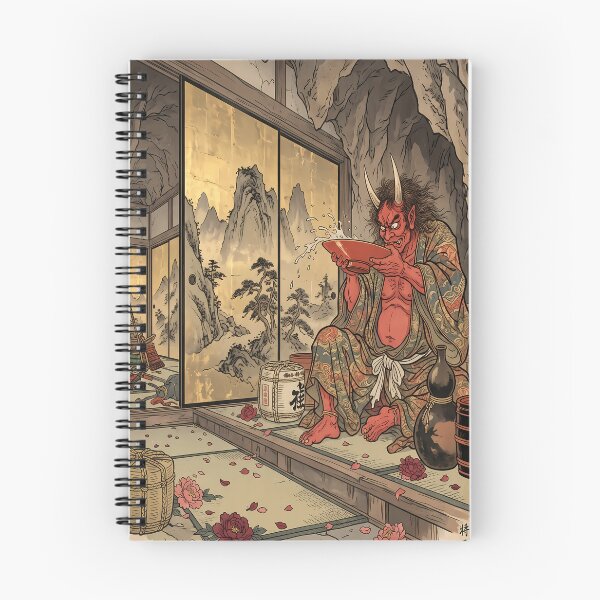 Item preview, Red Oni Demon Drinking Sake Cave Hideout designed and sold by TokyoUkiyoHouse.