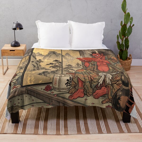 Item preview, Red Oni Demon Drinking Sake Cave Hideout designed and sold by TokyoUkiyoHouse.