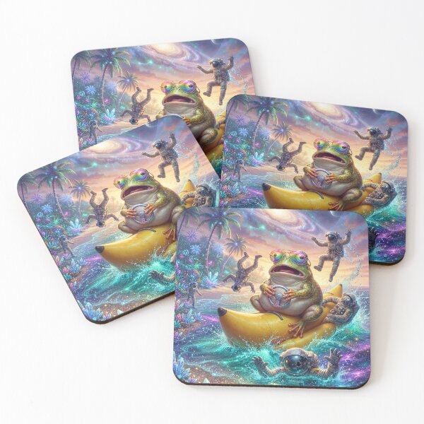 Item preview, Sarcastic Frog Driving Banana Boat in Space | Funny Pop Surrealism Art designed and sold by Rain-Road.
