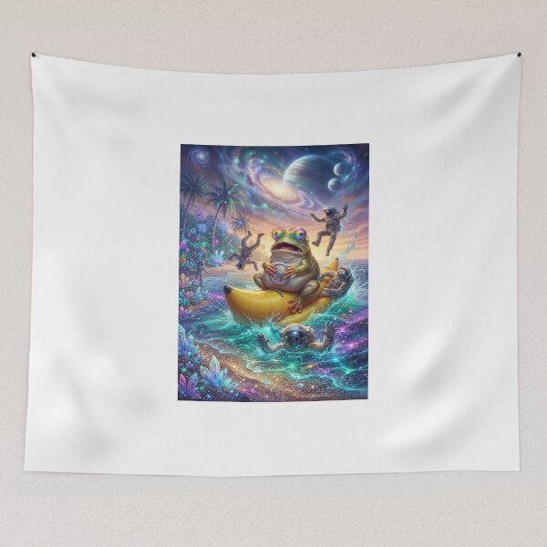 Item preview, Sarcastic Frog Driving Banana Boat in Space | Funny Pop Surrealism Art designed and sold by Rain-Road.
