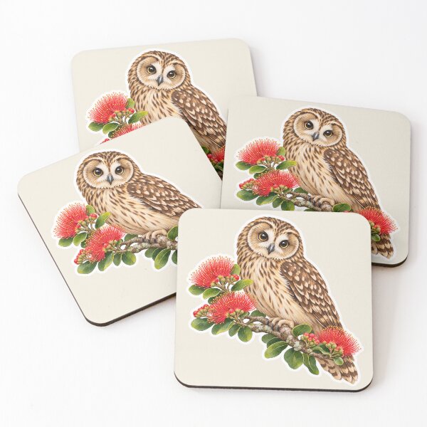 Item preview, Hawaiian Pueo Owl on Ohia Lehua Flowers designed and sold by peachycrossing.