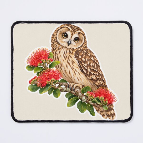 Item preview, Hawaiian Pueo Owl on Ohia Lehua Flowers designed and sold by peachycrossing.