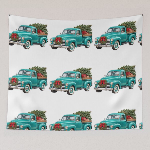 Item preview, Vintage Teal Christmas Truck PNG Clipart with Tree, Gifts and Wreath designed and sold by AnnavelleStudio.