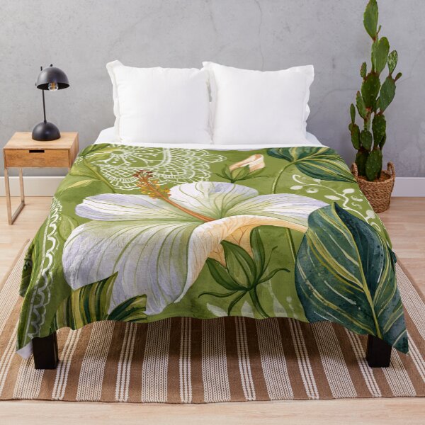 Item preview, Retro Hibiscus - White and Olive Green designed and sold by scicilysimonee.