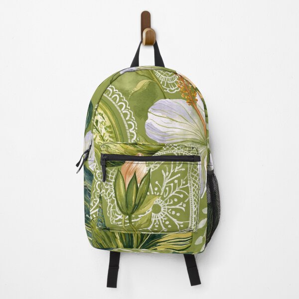 Item preview, Retro Hibiscus - White and Olive Green designed and sold by scicilysimonee.