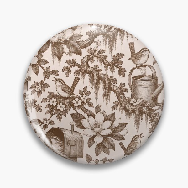 Item preview, Carolina Wren Toile Seamless Pattern | Southern Songbird Toile de Jouy with Magnolias designed and sold by StickyGuys.
