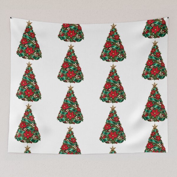 Item preview, Elegant Christmas Tree PNG Clipart with Emerald Ribbon, Red Poinsettias and Gold Star designed and sold by AnnavelleStudio.