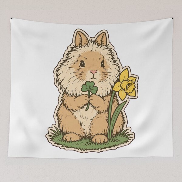 Item preview, Lionhead Rabbit Sticker | Fluffy Mane Bunny with Clover and Daffodil Die Cut designed and sold by StickyGuys.