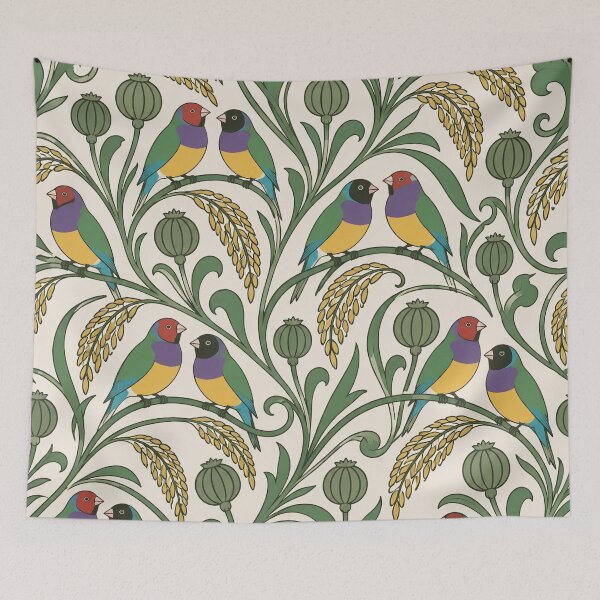 Item preview, Gouldian Finch Art Nouveau Seamless Pattern | Rainbow Australian Finches Bird Print designed and sold by StickyGuys.