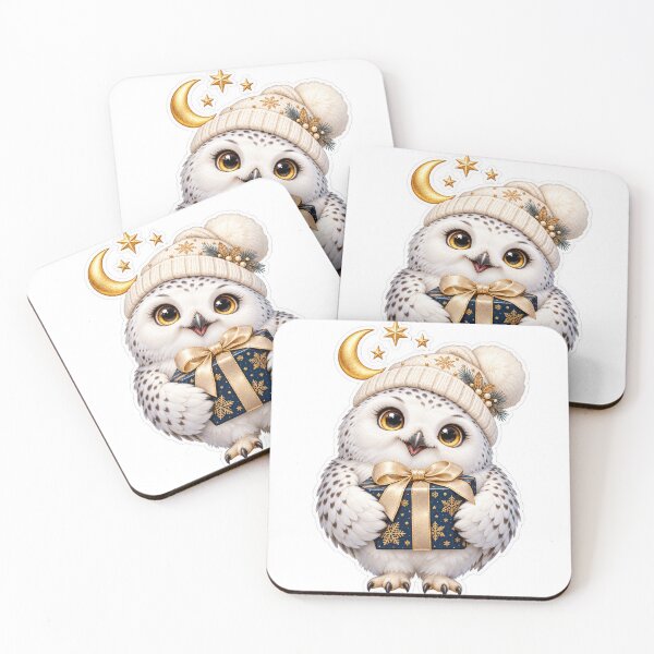 Item preview, Cute Christmas Owl PNG Clipart with Navy Gift Box, Gold Bow, Moon and Stars designed and sold by AnnavelleStudio.