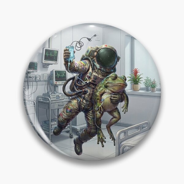 Item preview, Tired Astronaut Carrying a Relaxed Frog in Zero Gravity | Pop Surrealism Art designed and sold by Rain-Road.