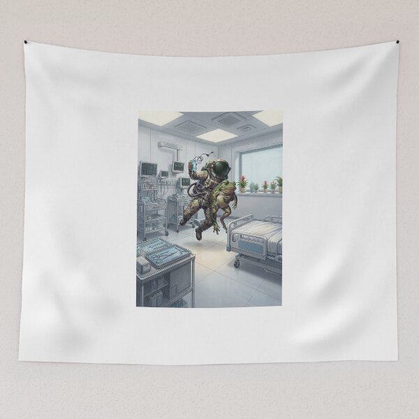 Item preview, Tired Astronaut Carrying a Relaxed Frog in Zero Gravity | Pop Surrealism Art designed and sold by Rain-Road.
