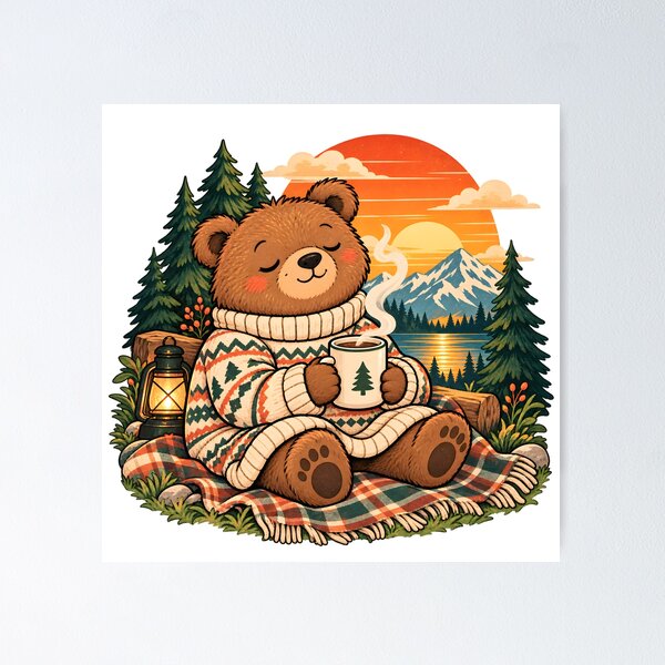 Item preview, Cozy Retro Bear Mountain Sunset designed and sold by TinyWeird.
