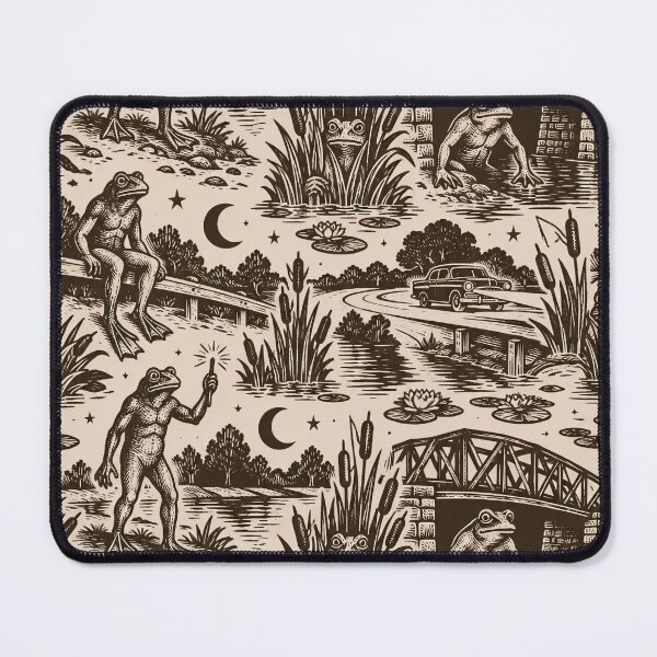 Item preview, Loveland Frogman Woodcut Seamless Pattern | Ohio Cryptid Frog Vintage Woodcut Print designed and sold by StickyGuys.