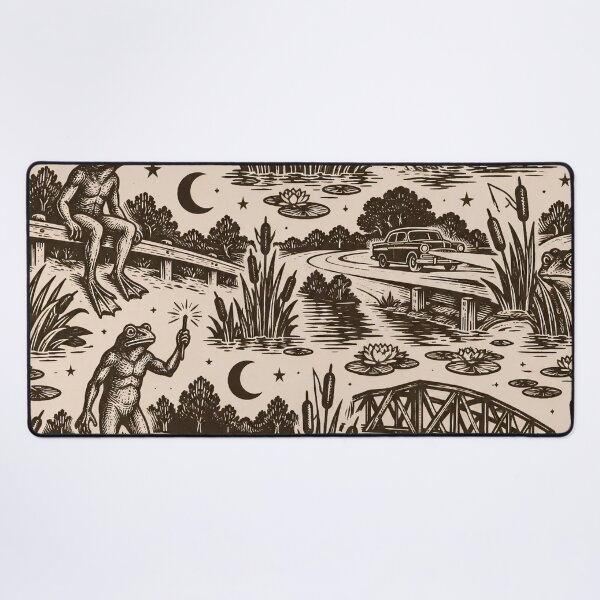 Item preview, Loveland Frogman Woodcut Seamless Pattern | Ohio Cryptid Frog Vintage Woodcut Print designed and sold by StickyGuys.