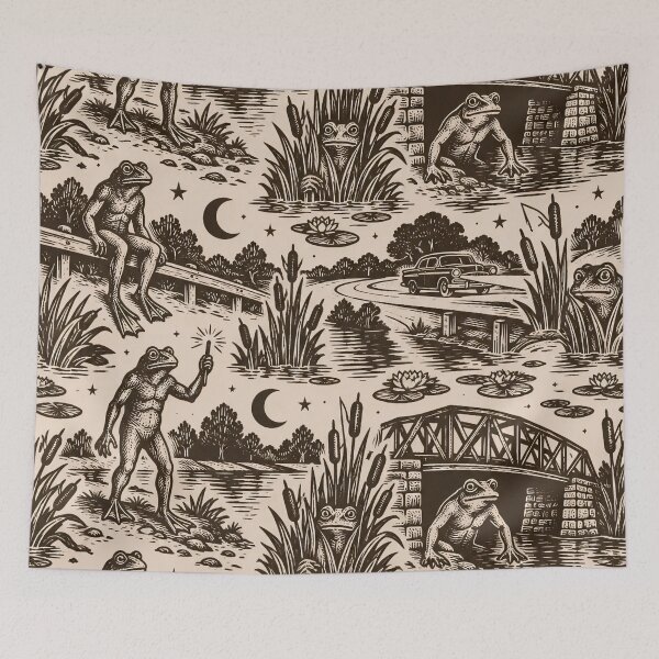 Item preview, Loveland Frogman Woodcut Seamless Pattern | Ohio Cryptid Frog Vintage Woodcut Print designed and sold by StickyGuys.