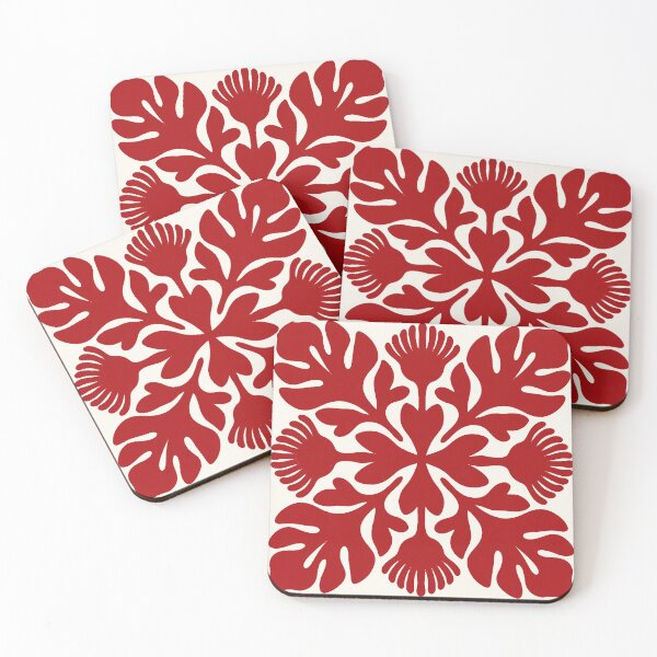 Item preview, Red Hawaiian Quilt Pattern Breadfruit and Lehua designed and sold by Small Kine Prints.