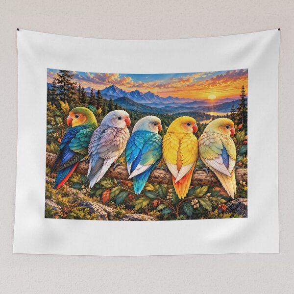 Item preview, Five Colorful Lovebirds — Bohemian Perch designed and sold by PeanutGalSean.