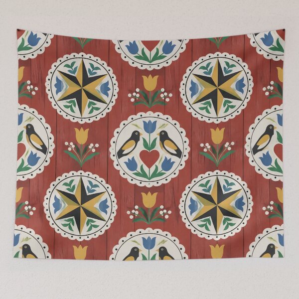 Item preview, Hex Sign Pennsylvania Dutch Seamless Pattern | Barn Star Distelfink Folk Art designed and sold by StickyGuys.