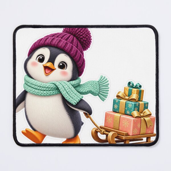Item preview, Cute Christmas Penguin PNG Clipart Pulling a Gift Sled with Purple Hat and Mint Scarf designed and sold by AnnavelleStudio.