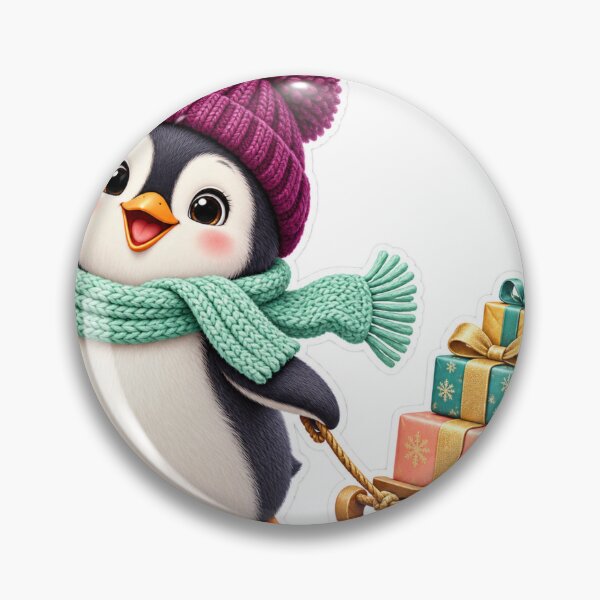 Item preview, Cute Christmas Penguin PNG Clipart Pulling a Gift Sled with Purple Hat and Mint Scarf designed and sold by AnnavelleStudio.