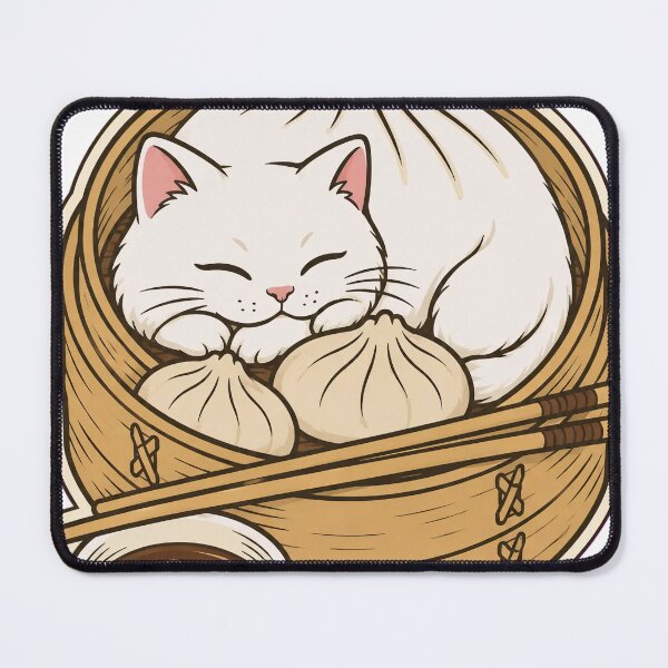 Item preview, Dumpling Cat Sticker | Cute Cat Asleep in a Bamboo Steamer Dim Sum Die Cut designed and sold by StickyGuys.