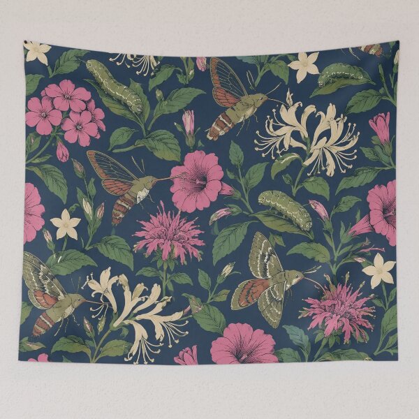 Item preview, Hummingbird Moth Night Garden Seamless Pattern | Hawk Moth Honeysuckle Victorian Botanical designed and sold by StickyGuys.