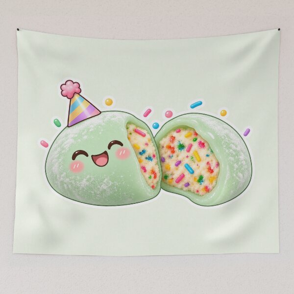 Item preview, Birthday Cake Mochi with Sprinkles Kawaii Party designed and sold by Small Kine Prints.