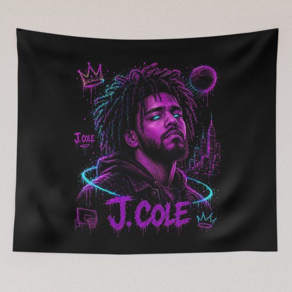 Item preview, J Cole Purple Neon Skyline Portrait designed and sold by JMS-Artvintage.