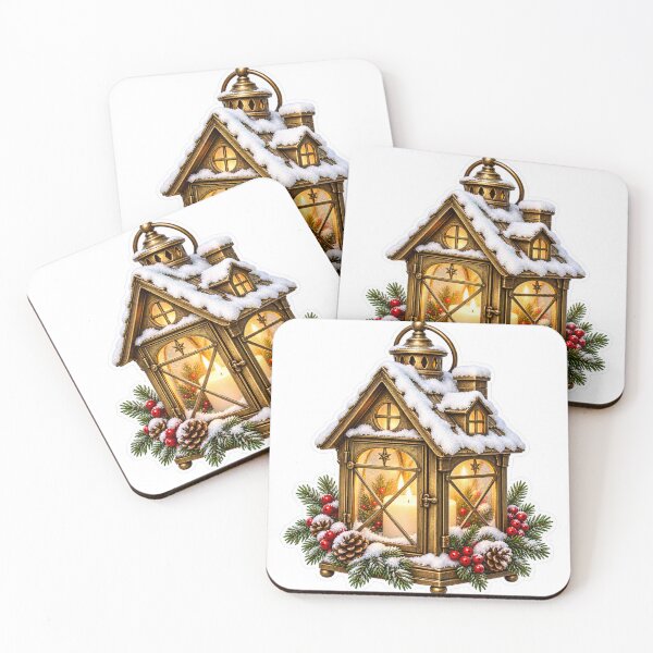 Item preview, Vintage Christmas Lantern PNG Clipart with Candles, Snow and Evergreen Branches designed and sold by AnnavelleStudio.