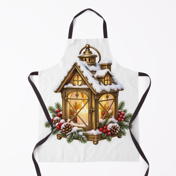 Item preview, Vintage Christmas Lantern PNG Clipart with Candles, Snow and Evergreen Branches designed and sold by AnnavelleStudio.