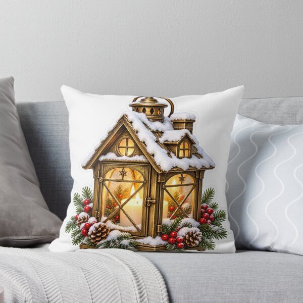 Item preview, Vintage Christmas Lantern PNG Clipart with Candles, Snow and Evergreen Branches designed and sold by AnnavelleStudio.