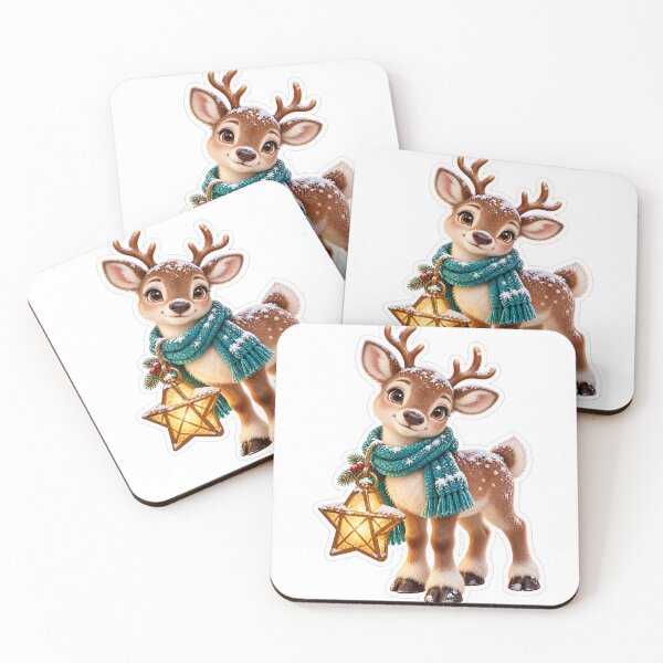 Item preview, Cute Christmas Reindeer PNG Clipart with Teal Scarf and Glowing Gold Star Lantern designed and sold by AnnavelleStudio.