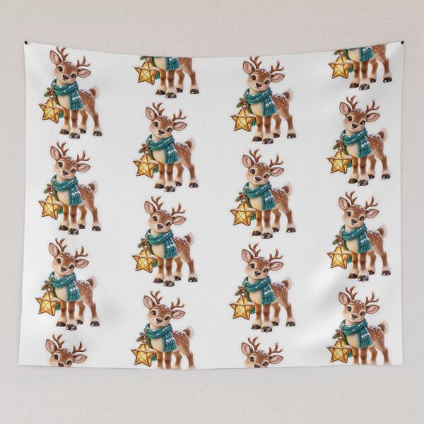 Item preview, Cute Christmas Reindeer PNG Clipart with Teal Scarf and Glowing Gold Star Lantern designed and sold by AnnavelleStudio.